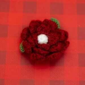 Vintage Fabric Red Rose Romantic Brooch - O32